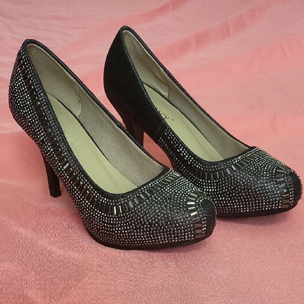 Chic Black Rhinestone Heels